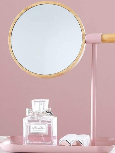 Tabletop Makeup Mirror – Modern Round Frame with Wooden Finish