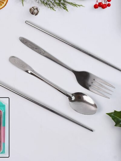 Portable Stainless Steel Cutlery Set – Durable 4-Pc Travel Utensils