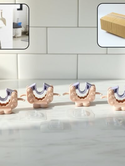 Broom & Mop Holder Clips – Strong Adhesive 4-Pc Wall Storage Set