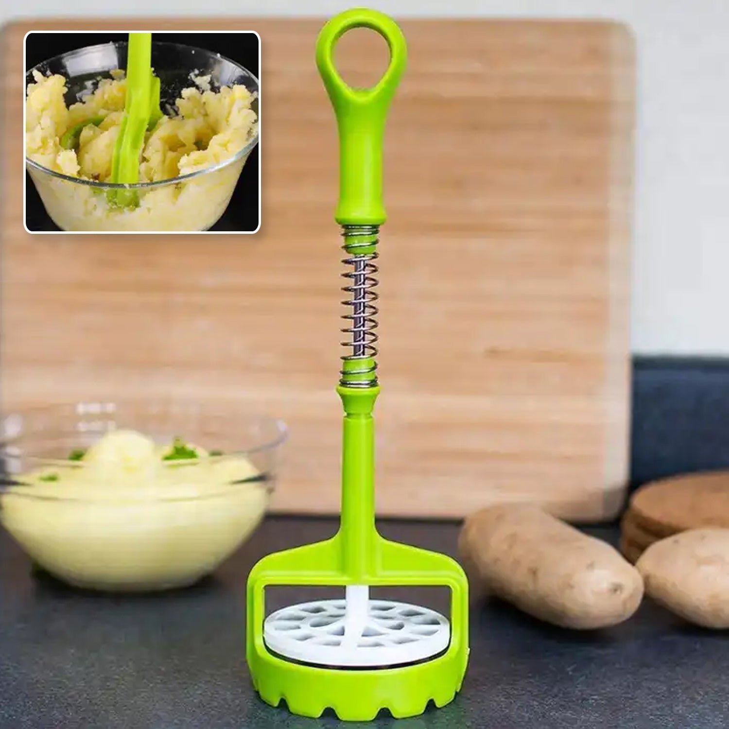 Potato Masher – One-Handed Spring Press with Comfort Grip | PillowTrek