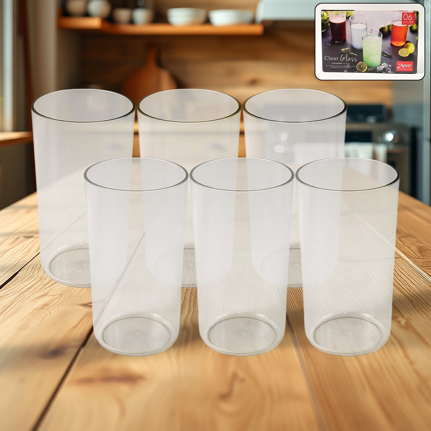 Clear Plastic Tumbler Set – 6-Piece Unbreakable Glass-Look