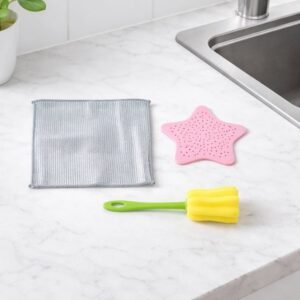 Kitchen Cleaning Set – 3-in-1 Combo with Scrub Pad & Bottle Brush