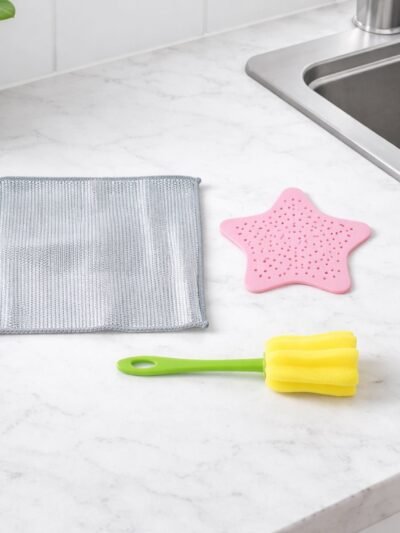 Kitchen Cleaning Set – 3-in-1 Combo with Scrub Pad & Bottle Brush