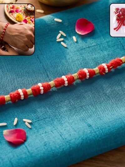 Handmade Red Rakhi with White Beads � Traditional Celebration Accessory