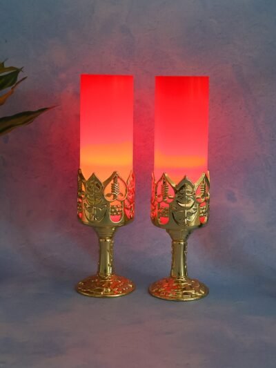 LED Candle Light Lamps – Elegant Golden Stand Set of 2