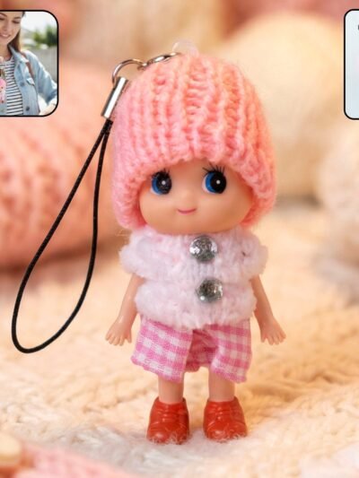 Mini Doll Keychain – Adorable Soft Knitted Cap & Vibrant Design