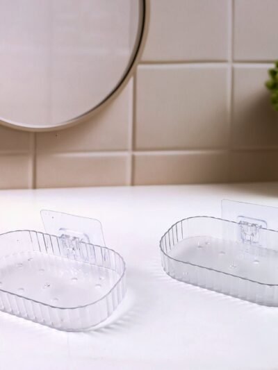 Transparent Wall Mounted Soap Dish Holder – Self Adhesive 2 Pc