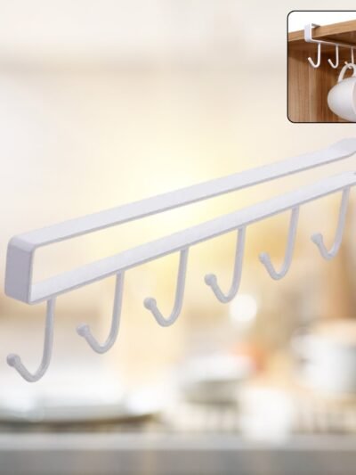 Metal Under-Shelf Storage Rack – 6 Hooks for Easy Organization