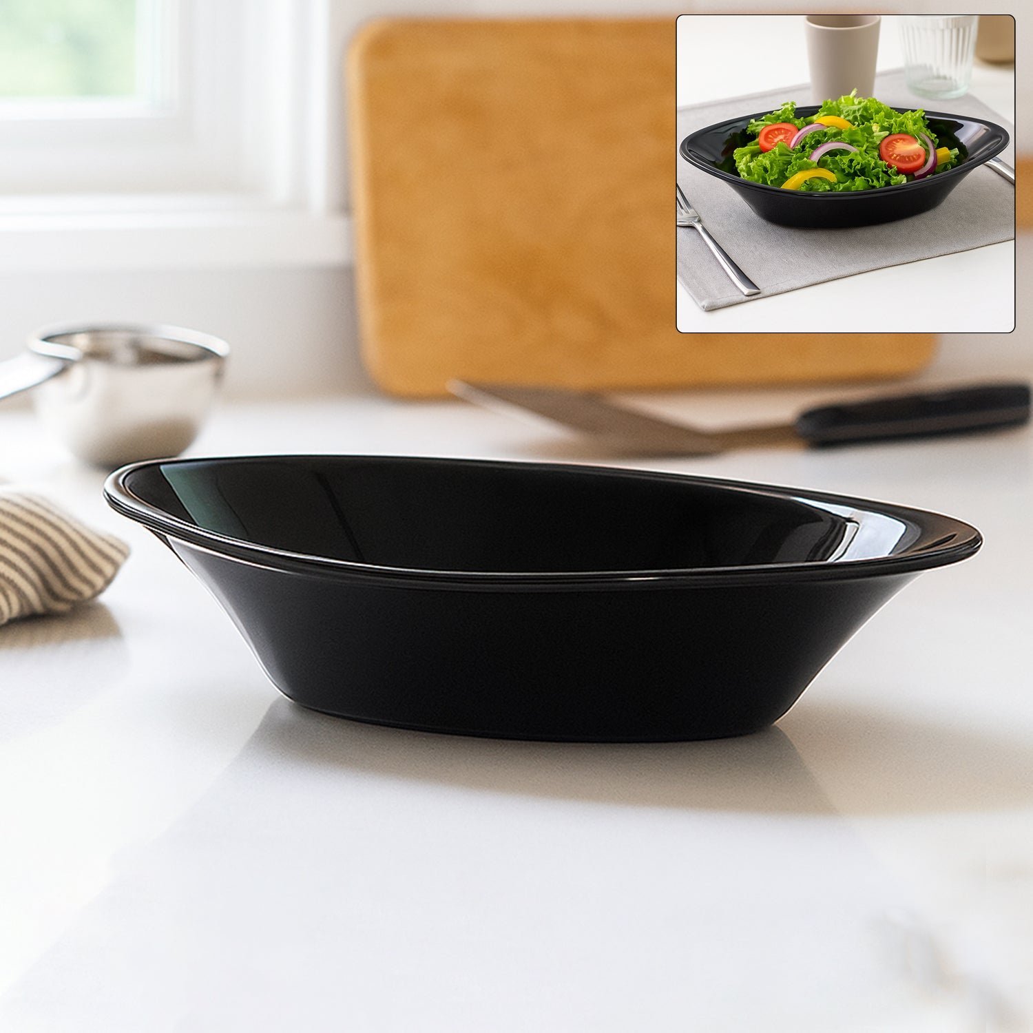 Black Plastic Marin Serving Bowl – Oval Deep and Durable