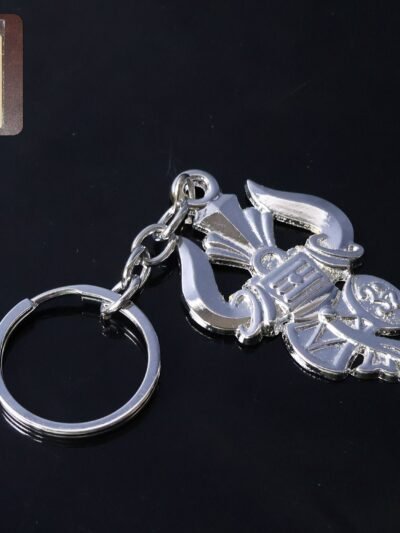 Trishul Damru Keychain – Durable Silver Metal Spiritual Accessory