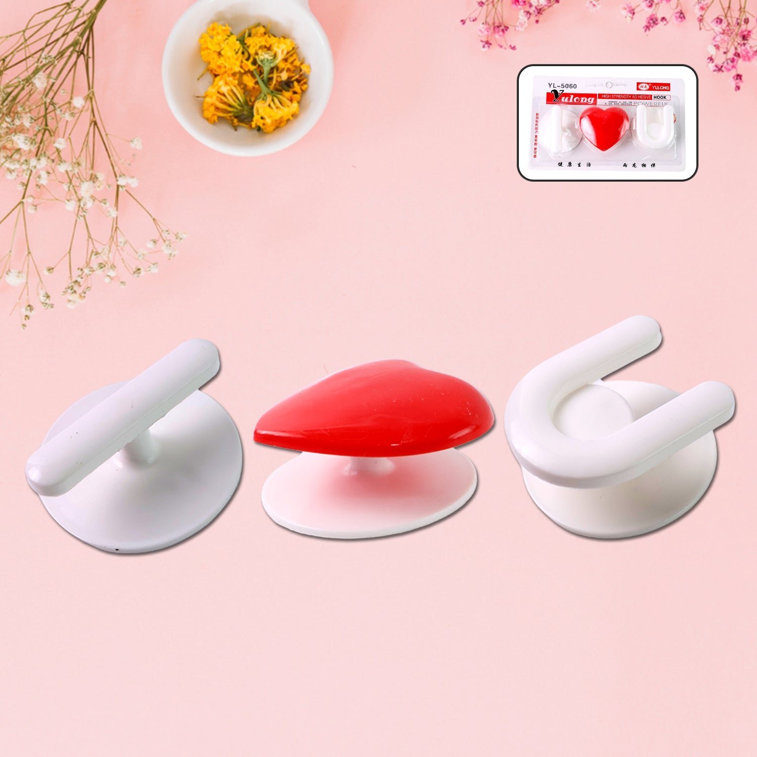 Adhesive Wall Hook Set – Strong Grip & Reusable Utility Hooks (3pc)