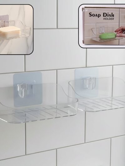 Transparent Wall-Mounted Soap Dish Set – Space-Saving & Drainage