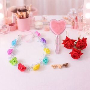 Beauty & Hair Styling Combo Set – Floral Accessories & Detangling Brush
