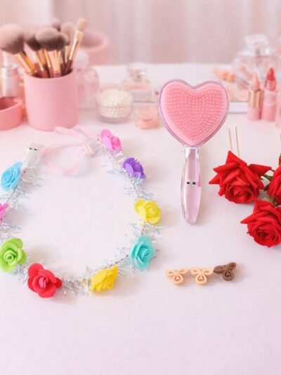 Beauty & Hair Styling Combo Set – Floral Accessories & Detangling Brush