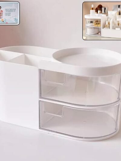 Vanity Organizer with Rotating Tray & Drawers for Easy Storage