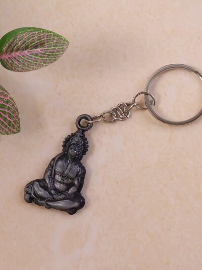 Hanuman Ji Sitting Pose Metal Keychain – Durable Spiritual Key Ring