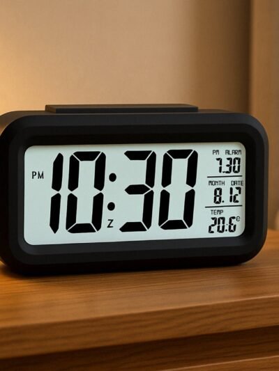 Digital LCD Alarm Clock – Backlit Display with Time & Temperature