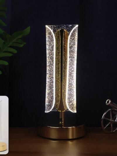 Crystal Table Lamp – Tall Cylindrical LED with USB Charging