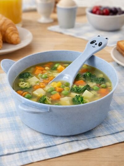 Wheat Straw Kids Soup Bowl with Matching Spoon – Eco-Friendly & Unbreakable