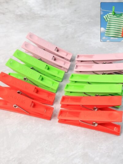 Cloth Clips Set of 12 – Durable Plastic Laundry Pegs with Strong Grip