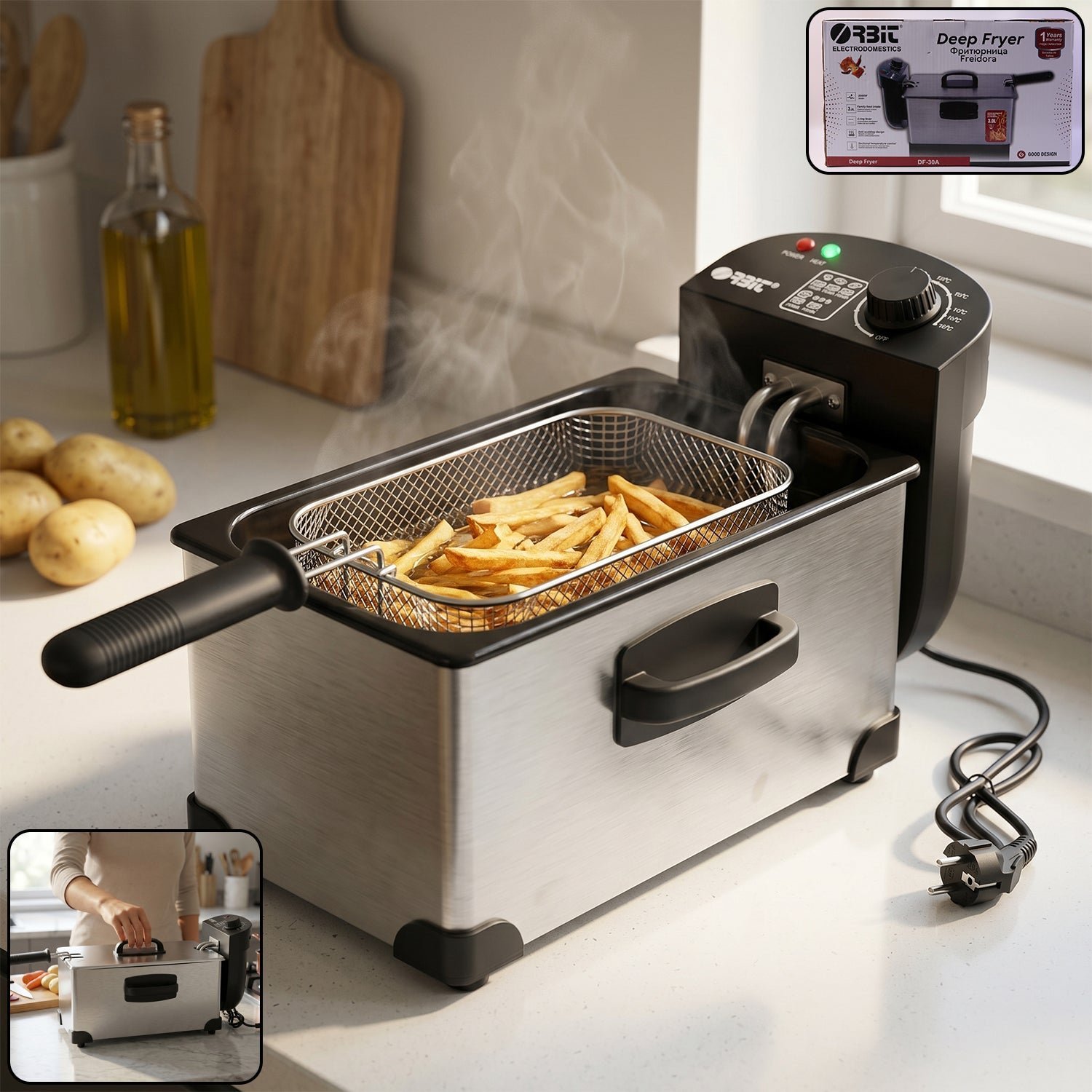 Deep Fryer 2000W – Durable 3L Stainless Steel Electric Fryer