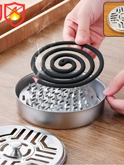 Mosquito Coil Stand – Stainless Steel Safe Burner with Vent Lid