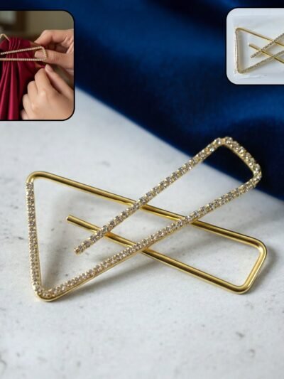 Golden Crystal Triangle Saree Safety Pin – Elegant Fabric Brooch