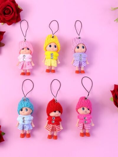 Mini Doll Hanging Keychain Set – 6 Cute Colorful Charms