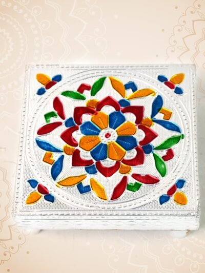 Meenakari Wooden Chowki – Handmade Puja Bajot Set for Home | VoltDesk