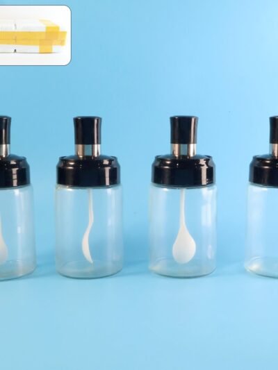 Transparent Spice Jar Set with Spoon – Airtight 4-Pc Container