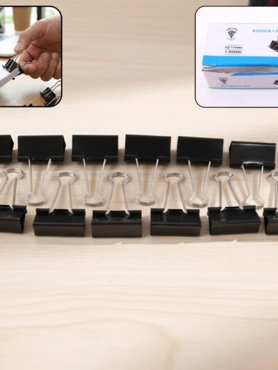 Black Metal Binder Clips – Strong 15mm Paper Holders, 12-Pack