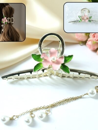 Floral Pearl Hair Claw Clip – Elegant Decorative Chain
