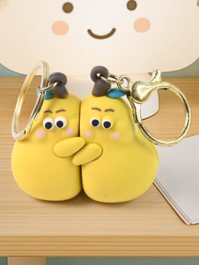 Cute Cartoon Couple Keychain Set – Soft Rubber 2-in-1 Hugging Pair