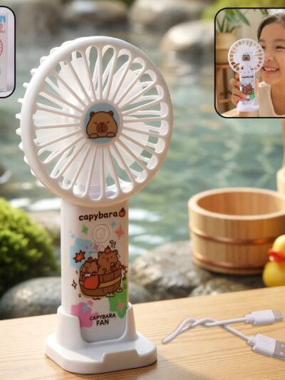 Rechargeable Handheld Fan – Cute Cartoon Capybara with USB Stand