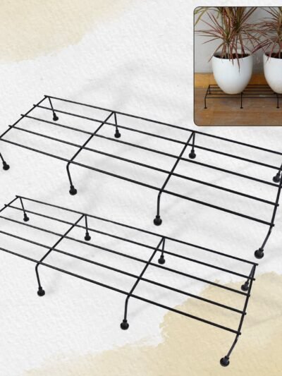 Metal Rectangle Flower Plant Stand – Durable 2 Pc Set | Giftoiza