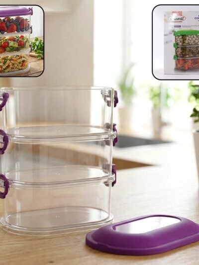 Airtight 3-Layer Stackable Food Storage Containers – Freshness & Space Saving