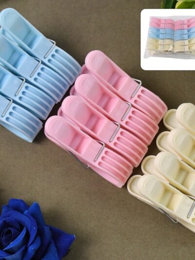 Plastic Cloth Clips – Pack of 12 Strong Multicolor Pegs
