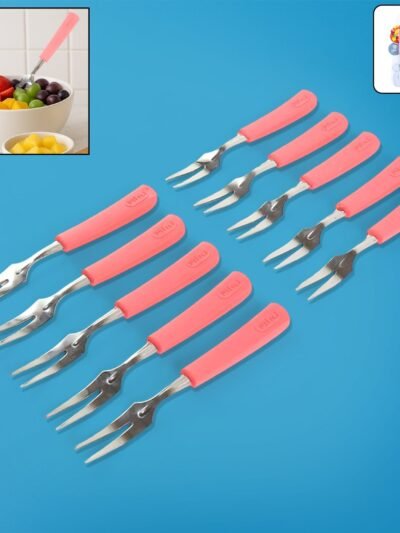 Stainless Steel Fruit Fork Set – 10 Durable Mini Forks with Soft Grip