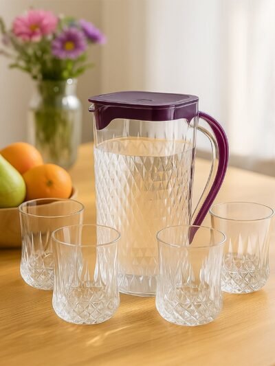 Plastic Jug with Glasses Combo – 5-Piece BPA-Free Serving Set