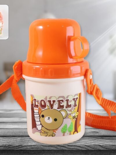 Kids Plastic Cartoon Cup with Lid & Strap – Spill Resistant 350 ML