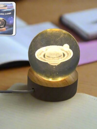 Astronaut Crystal Ball Lamp – 3D Night Light with Wood Base | Indo Glow