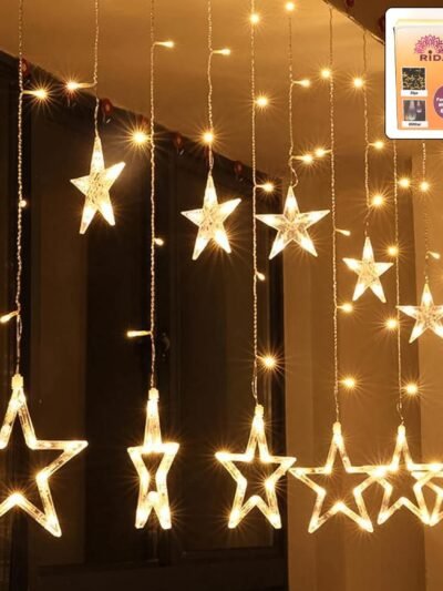 LED Curtain Lights – 12 Star Warm White for Home & Diwali | Giftoiza