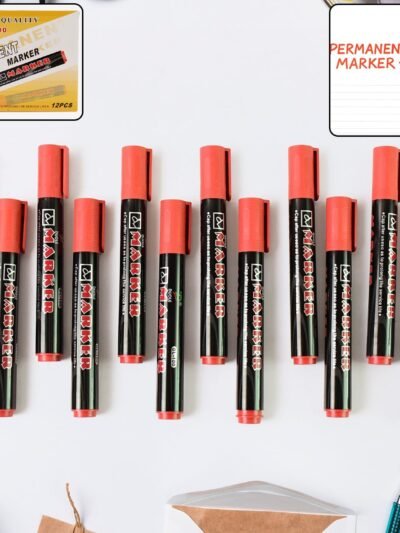 Permanent Red Marker Pen Set – Vibrant Waterproof Ink, 12-Pack
