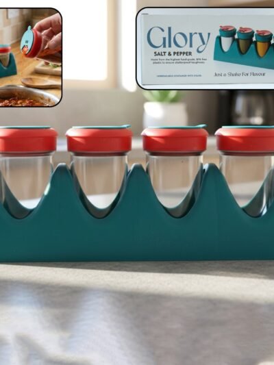 4-in-1 Spice Shaker Set – Compact Kitchen Organizer with Stand