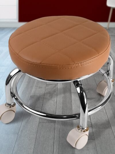 Rolling Stool with Steel Base & Cushioned Seat – Indo Glow