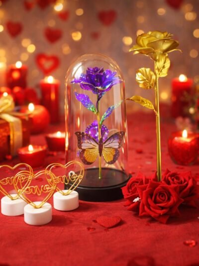 Glass Dome Rose Romantic Gift Set – Elegant LED Décor