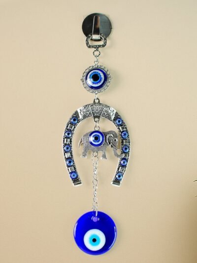 Evil Eye Hanging with Elephant & Horseshoe – Protective Wind Chime
