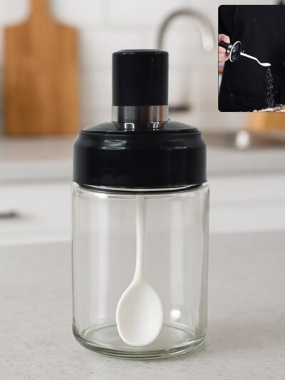Glass Storage Jar with Built-In Spoon – Airtight 250ml Container
