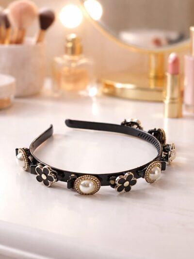 Elegant Pearl & Floral Hairband – Stylish Accessory for Women & Girls