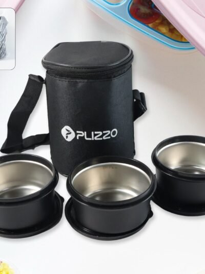 Insulated Stainless Steel Tiffin Lunch Box – 3 Containers with Carry Bag